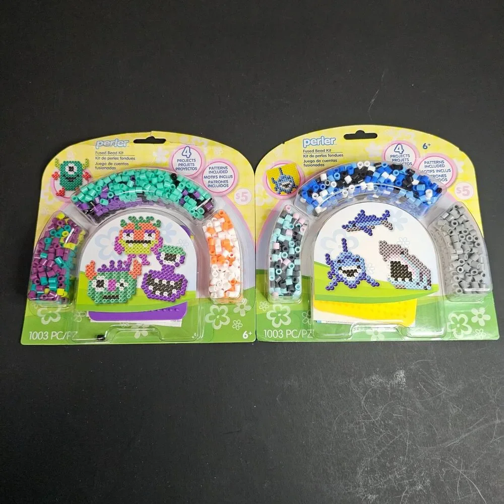 Lot 2 Perler Fused Beads Activity Kits 9 Projects Sharks Monsters